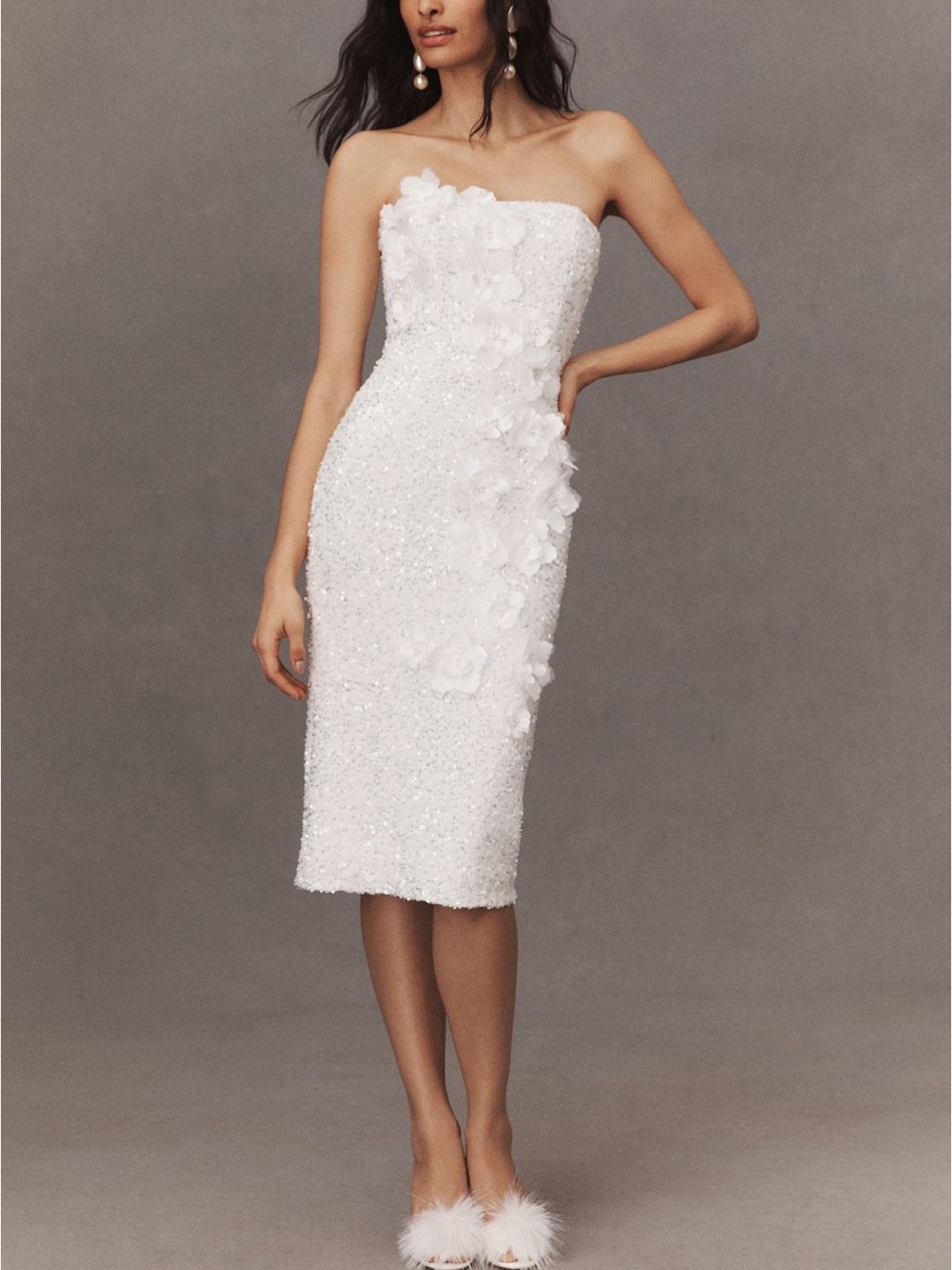 Helsi Liliana Strapless Floral Appliqué  Stretch Sequin Midi Dress